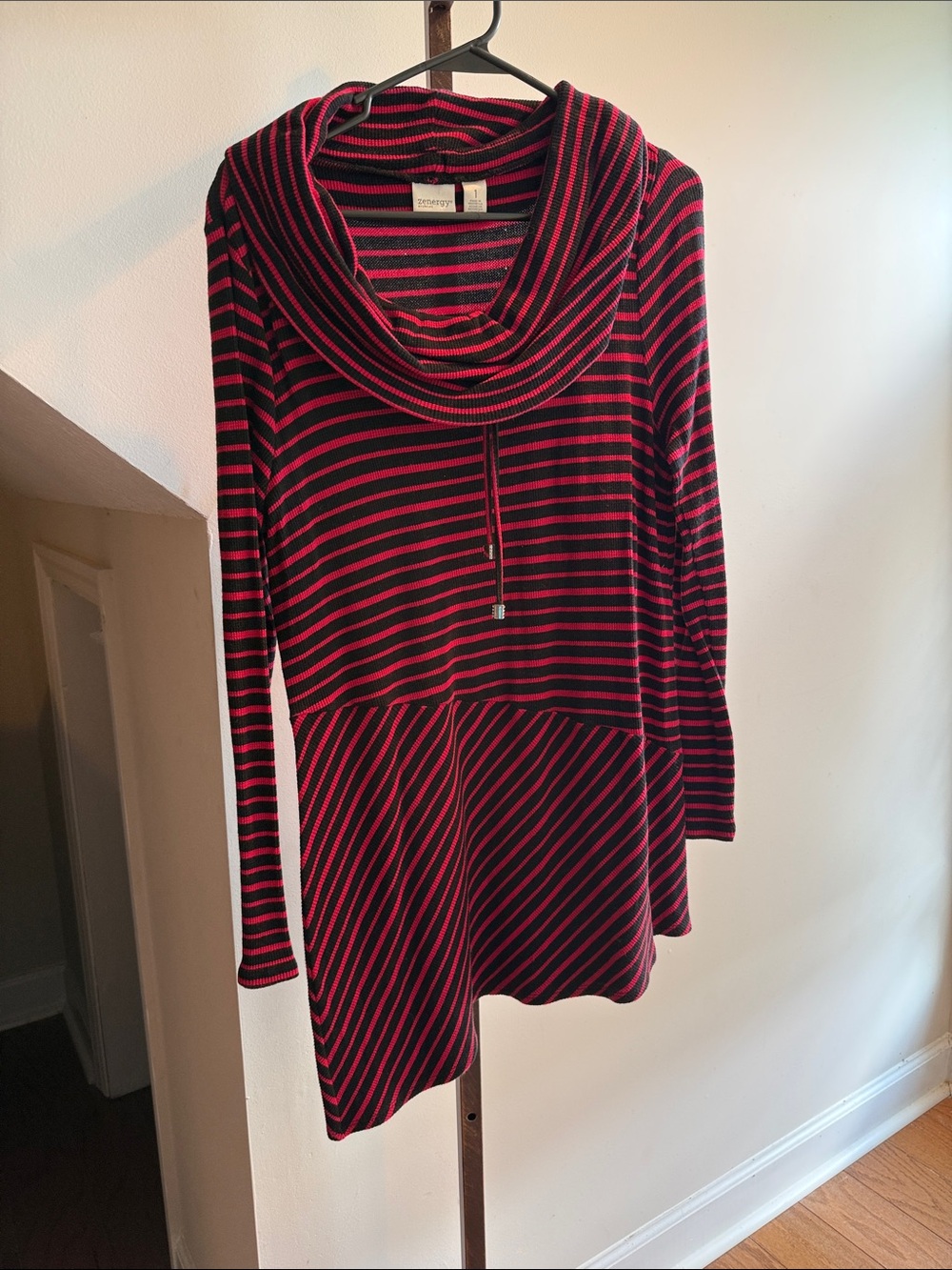 Chico’sStriped Cowl Neck Long Sleeve Tunic - Pink and Black